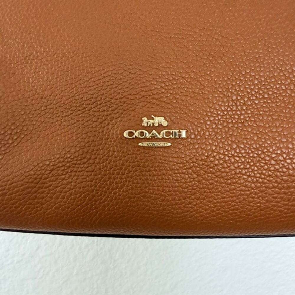 Coach Turnlock Gold Chain Tote Saddle Brown Polished Pebble Leather Gold No Tag - Picture 2 of 16